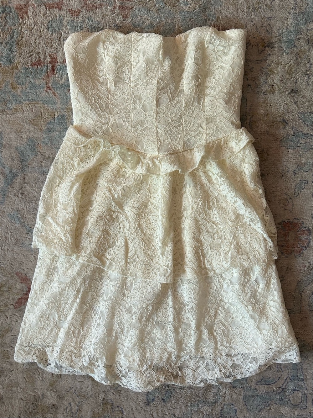 Altar'd State Strapless Ivory Lace Mini Dress